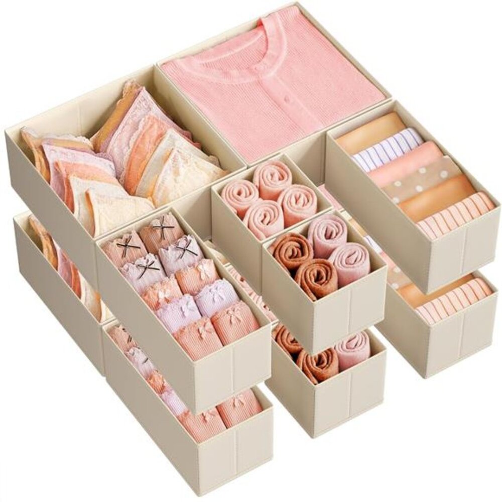 Drawer Organizer Set Foldable Fabric Storage Boxes Socks Underwear Bras 12 Pack